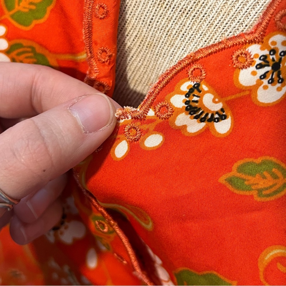 Y2K Spencer Jeremy Orange Floral Embroidered Halter Fit and Flare Dress Size 14 - Picture 4 of 10